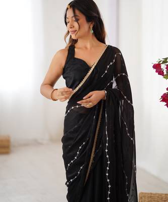 sitara chiffon black designer beads moti val sequance work saree 3