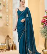 Morpeach satin siroski work saree with unstitch blouse piece for women