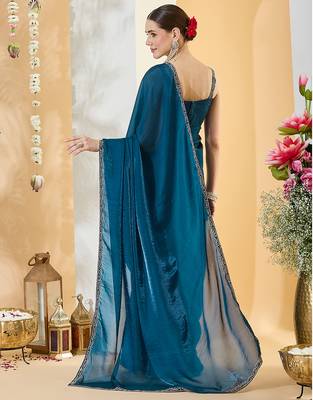 Morpeach satin siroski work saree with unstitch blouse piece for women 3
