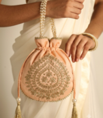 Peach satin potli bag