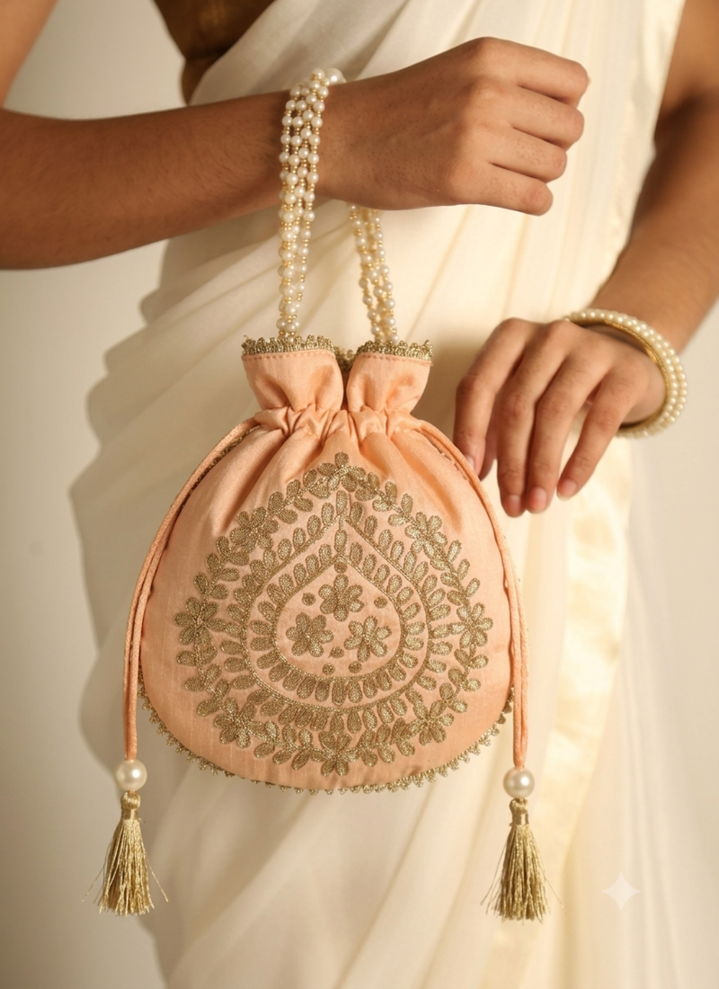 Peach satin potli bag 2