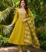  Embroidery Work Viscose Silk Blend Fabric Flared Anarkali Pant and Dupatta Set