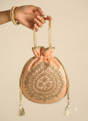 Peach satin potli bag 2
