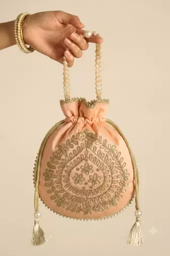 Peach satin potli bag