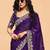 Purple satin sequence with zarkan work saree with unstitched blouse piece