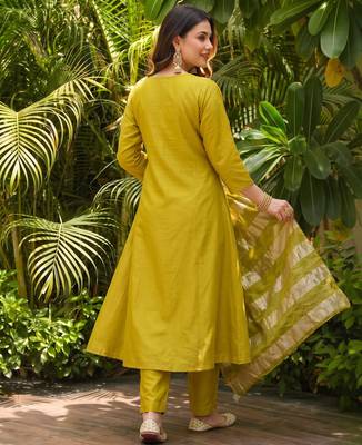  Embroidery Work Viscose Silk Blend Fabric Flared Anarkali Pant and Dupatta Set 4
