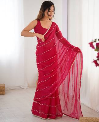 sitara chiffon pink designer beads moti val sequance work saree 1