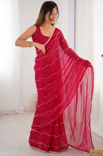 sitara chiffon pink designer beads moti val sequance work saree