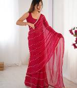 sitara chiffon pink designer beads moti val sequance work saree