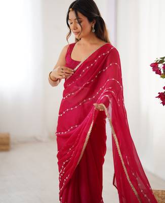 sitara chiffon pink designer beads moti val sequance work saree 3