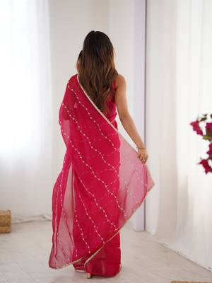 sitara chiffon pink designer beads moti val sequance work saree 4