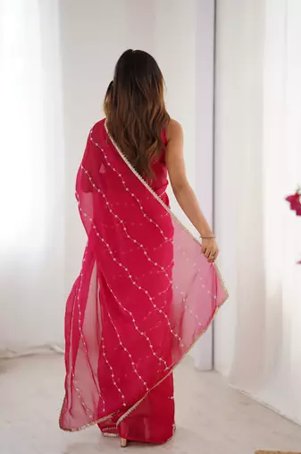 sitara chiffon pink designer beads moti val sequance work saree