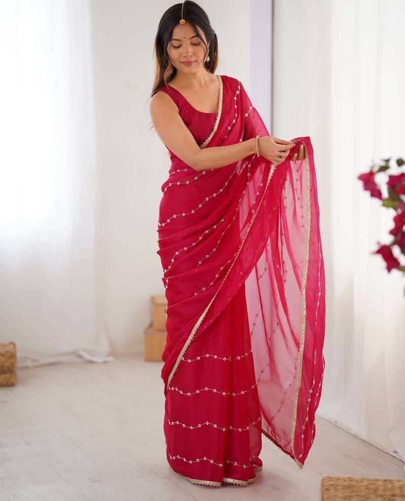 sitara chiffon pink designer beads moti val sequance work saree