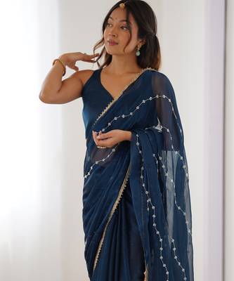 sitara chiffon petrol designer beads moti val sequance work saree 3