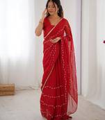sitara chiffon red designer beads moti val sequance work saree