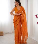 sitara chiffon yellow designer beads moti val sequance work saree