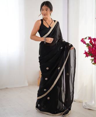 silk blend black designer beads moti val sequance work saree 1