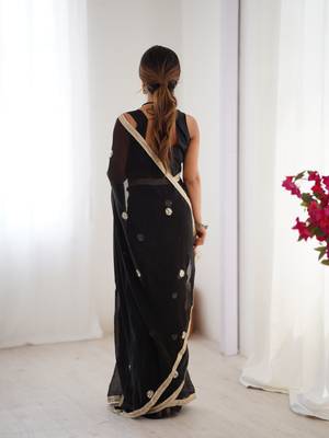 silk blend black designer beads moti val sequance work saree 2