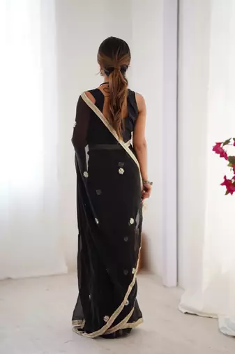 silk blend black designer beads moti val sequance work saree