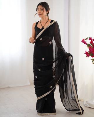 silk blend black designer beads moti val sequance work saree 4