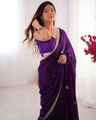 silk blend purple designer beads moti val sequance work saree 3