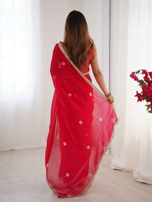 silk blend red designer beads moti val sequance work saree 2