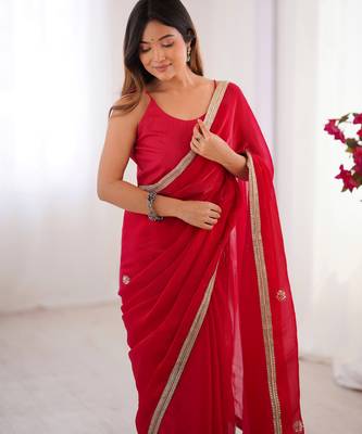 silk blend red designer beads moti val sequance work saree 3