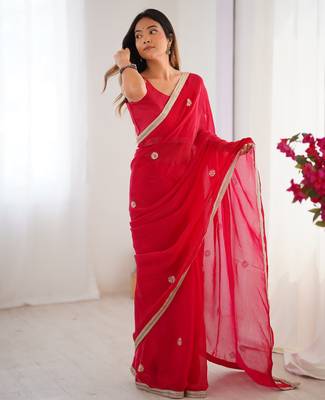 silk blend red designer beads moti val sequance work saree 5