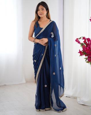 silk blend blue designer beads moti val sequance work saree 1