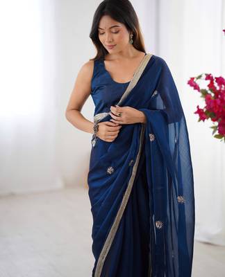 silk blend blue designer beads moti val sequance work saree 3