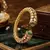 Green Kundan Open Cuff Bracelet, Antique Gold Bridal Kada, Indian Wedding Statement Jewelry