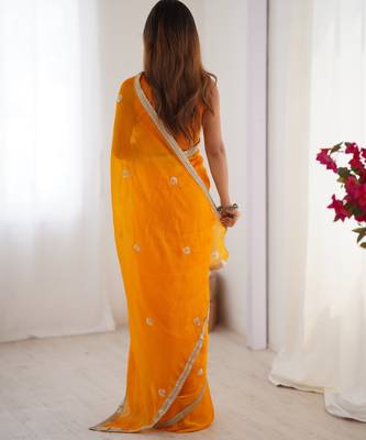 silk blend yellow designer beads moti val sequance work saree 2