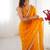 silk blend yellow designer beads moti val sequance work saree