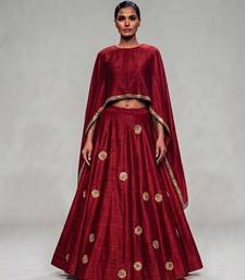 Crimson Red Embroidered Dupion Silk Lehenga Set
