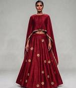 Crimson Red Embroidered Dupion Silk Lehenga Set