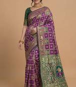 Purple and green cotton silk saree