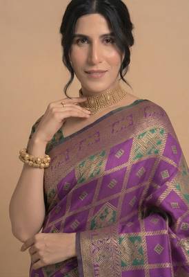 Purple and green cotton silk saree 2