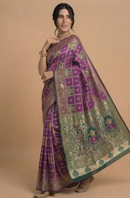 Purple and green cotton silk saree 3