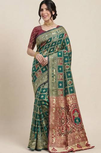 Green cotton silk saree