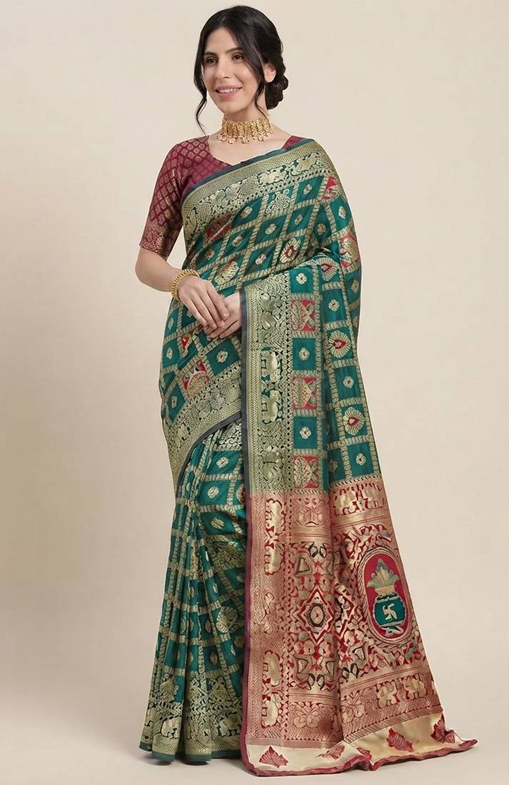 Green cotton silk saree