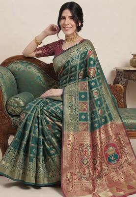 Green cotton silk saree 2