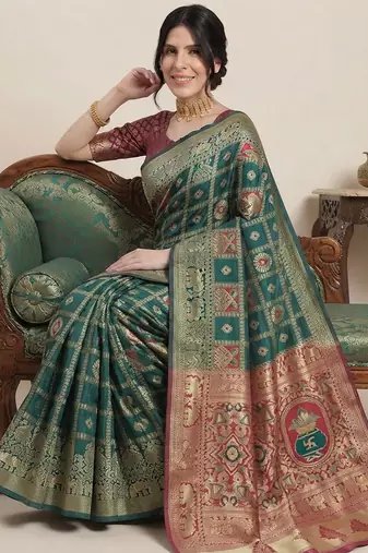 Green cotton silk saree