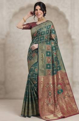 Green cotton silk saree 3