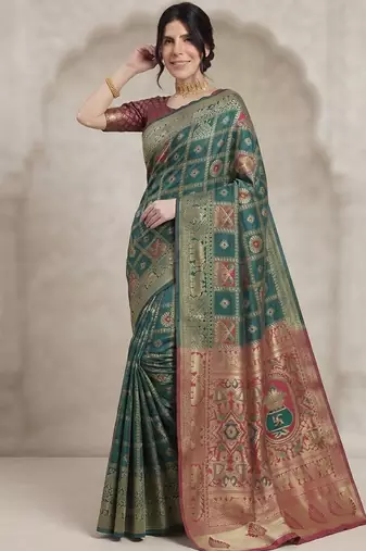 Green cotton silk saree