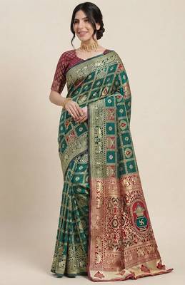 Green cotton silk saree 4