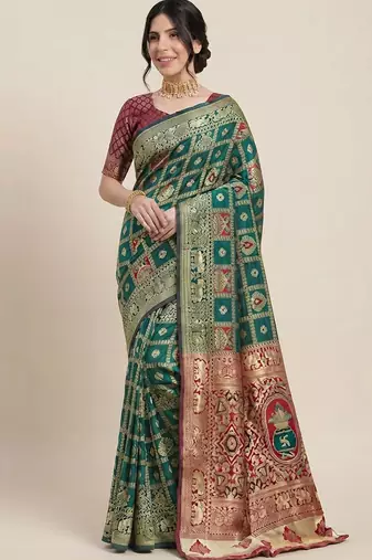 Green cotton silk saree