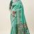 Turquoise and green cotton silk saree