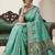 Turquoise and green cotton silk saree