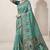 Turquoise and green cotton silk saree