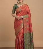 Red and green cotton silk saree